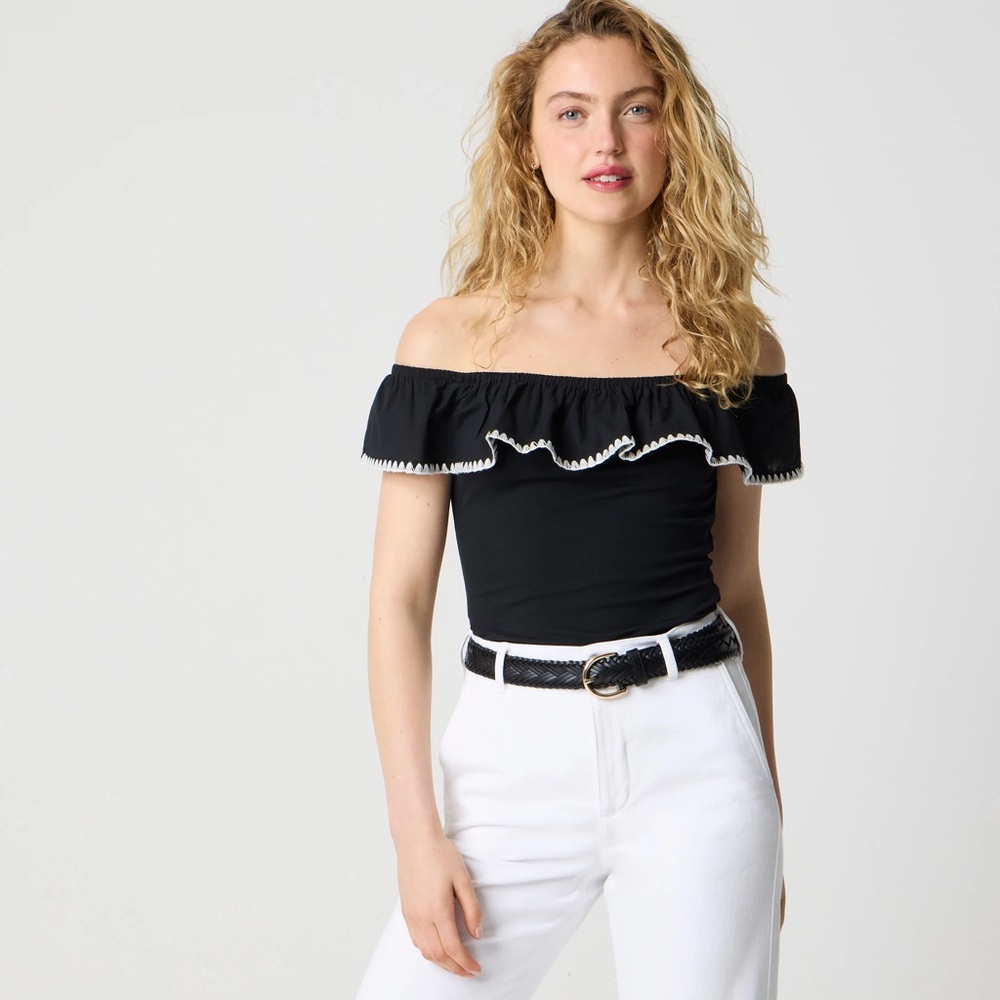 J.Crew Blanket Stitch Off The Shoulder Top in Black// Size 2X